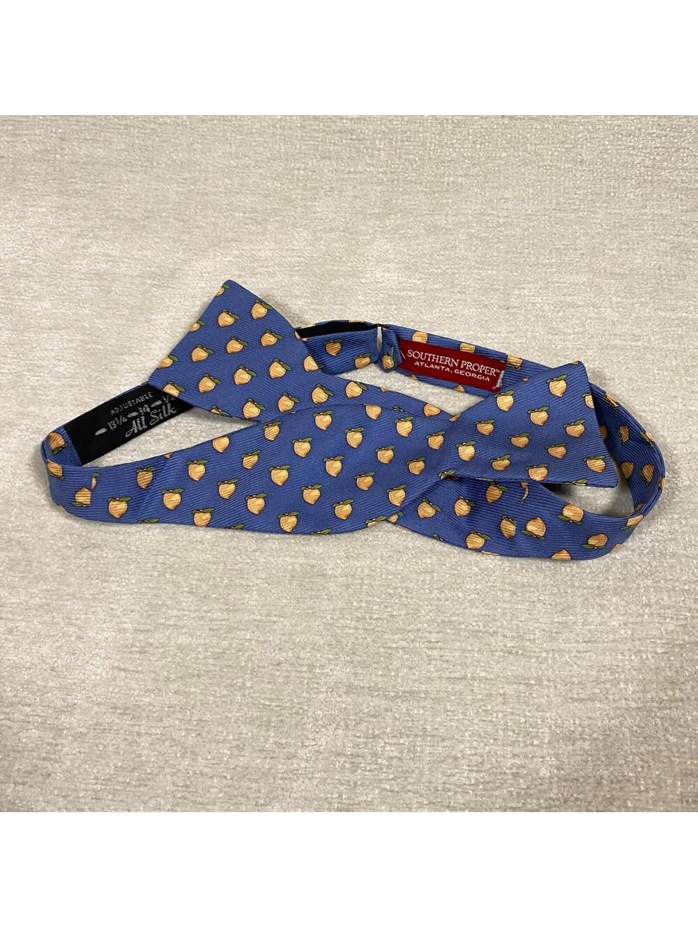 Southern Proper Georgia Peach Blue Bowtie with Peaches 100% Silk Adjustable Tie